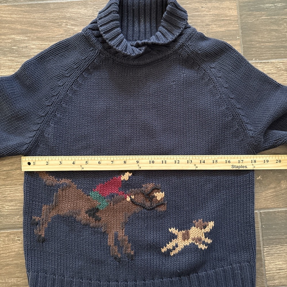 Pendleton Fox Hunt Sweater Womens Medium Horse Dog Intarsia Cotton Navy Blue - Picture 4 of 9
